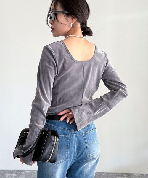 fredy emue(フレディエミュ)の「【haru企画】2WAYシアーフロッキートップス(Tシャツ/カットソー・レディース・ブラウン/オフホワイト/チャコールグレー・38)」の1枚目の写真