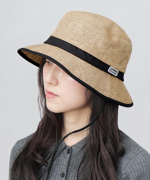 COLEMAN（コールマン）の「ジュートシート風 あご紐付き アドベンチャーハット 吸水速乾スベリ使用（ハット・メンズ・ブラック/ナチュラル/ブラウン/ベージュ・FREE）」の3枚目の写真