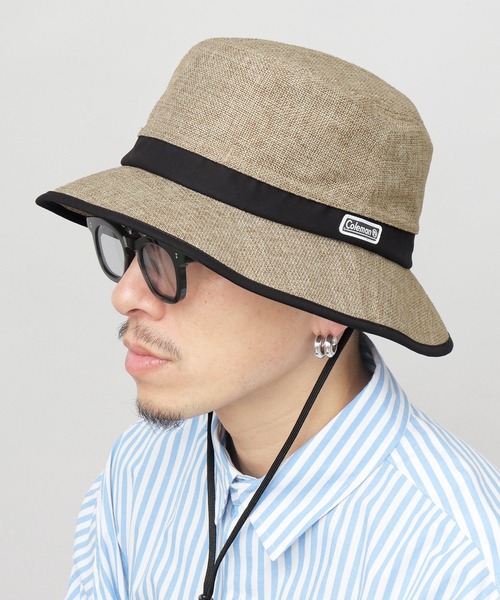 COLEMAN（コールマン）の「ジュートシート風 あご紐付き アドベンチャーハット 吸水速乾スベリ使用（ハット・メンズ・ブラック/ナチュラル/ブラウン/ベージュ・FREE）」の4枚目の写真