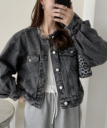 ノーカラー ビッグシルエット ボリュームスリーブ デニムジャケット
