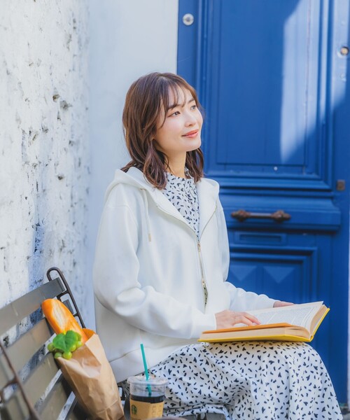 ITS'DEMO（イッツデモ）の「【手洗い可】ダブルジップダンボールパーカ（パーカー・レディース・ライトグレー/ホワイト/ネイビー/ベビーピンク/ライトベージュ・00）」の7枚目の写真