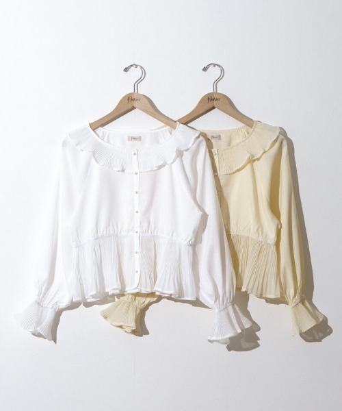 flower(フラワー)の「シェルプリーツブラウス(シャツ/ブラウス・レディース・ホワイト/イエロー・FREE)」の3枚目の写真