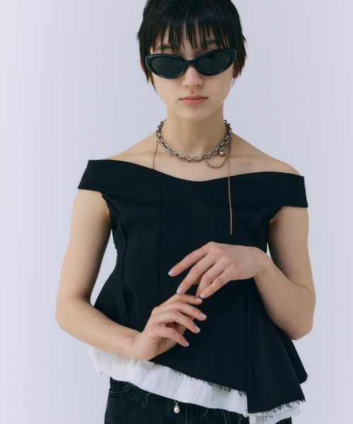 美品★PEPLUM TEE ペプラム Tシャツ カットソー BLACK 36 OMOCHI PEPLUM T-SHIRT / Black ペプラムベルト付きTシャツ