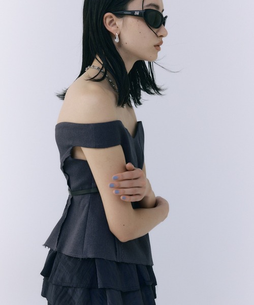 JOSE MOON（ジョゼムーン）の「PEPLUM FRILL TOPS/ペプラムフリルトップス（Tシャツ/カットソー・レディース・ブラック/グレー・FREE）」の9枚目の写真