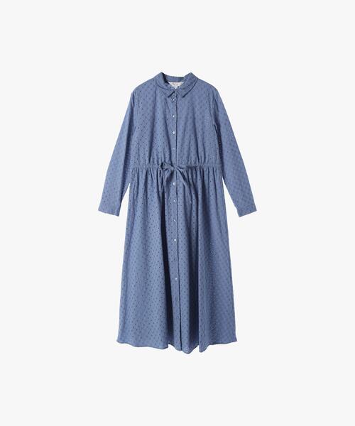 セール】コットンフラワーレースワンピース（シャツワンピース