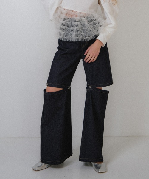 HONEY MI HONEY(ハニーミーハニー)の「slit denim wide pants(デニムパンツ・レディース・インディゴブルー/ブルー・FREE)」の2枚目の写真