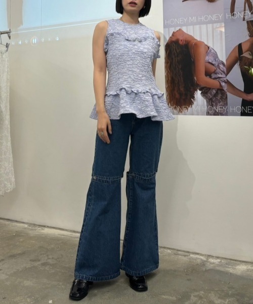 HONEY MI HONEY(ハニーミーハニー)の「slit denim wide pants(デニムパンツ・レディース・インディゴブルー/ブルー・FREE)」の16枚目の写真