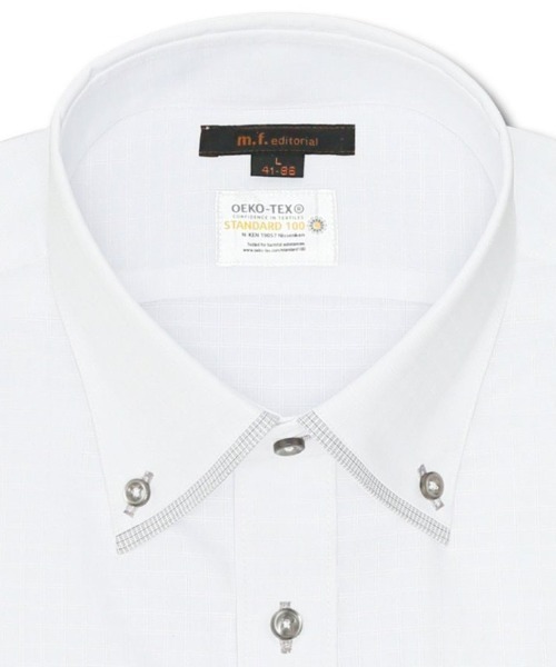 m.f.editorial（エムエフエディトリアル）の「【形態安定 吸水速乾】m.f.エディトリアル メンズ ボタンダウン ビジネスドレス 長袖シャツ（ビジネスシャツ・メンズ・ホワイト・首回り39cm-裄丈84cm/首回り41cm-裄丈82cm/首回り41cm-裄丈86cm/首回り43cm-裄丈86cm/首回り39cm-裄丈80cm/首回り37cm-裄丈80cm/首回り43cm-裄丈82cm/首回り45cm-裄丈86cm）」の2枚目の写真