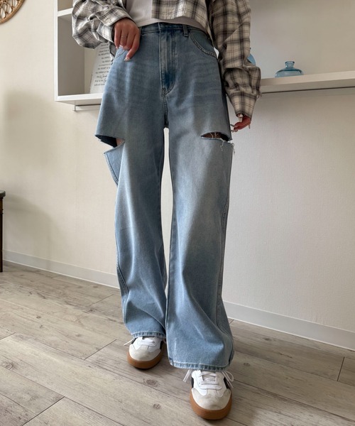 セール】WEGO/【25年春夏新作】サイドカットデニムストレート