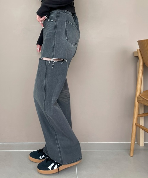 WEGO（ウィゴー）の「WEGO/サイドカットデニムストレートパンツ（デニムパンツ・レディース・スミクロ/ライトインディゴブルー/ブラック系その他・MEDIUM/SMALL）」の20枚目の写真