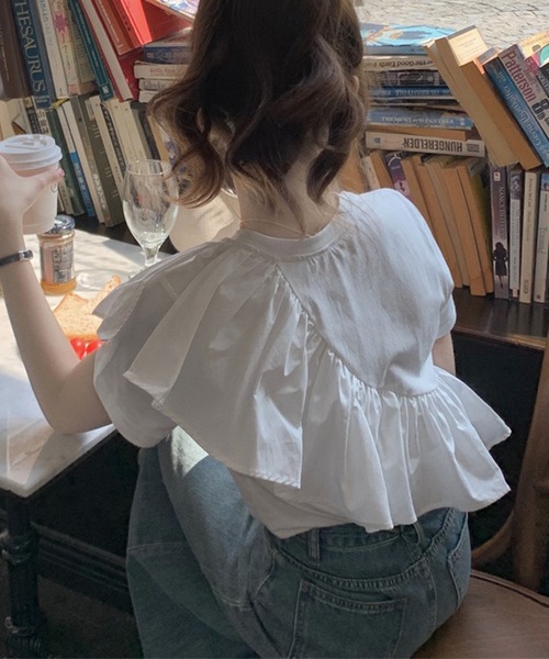 Lace Ladies(レースレディース)の「異素材 ラッフルフリル クルーネック 半袖 Tシャツ(Tシャツ/カットソー・レディース・ホワイト・M/XL)」の8枚目の写真