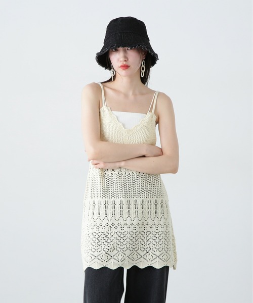 N.（N. Natural Beauty Basic）（エヌエヌナチュラルビューティーベーシック）の「カギアミ風ニットビスチェ（その他トップス・レディース・ブラック/オフホワイト・MEDIUM）」の7枚目の写真