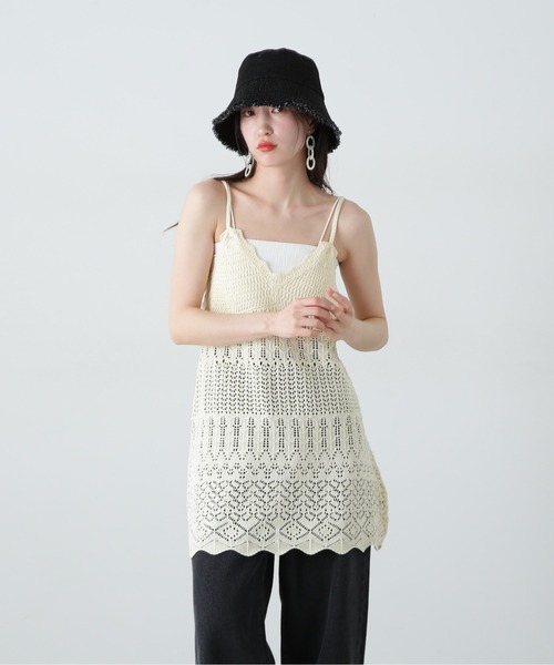 N.（N. Natural Beauty Basic）（エヌエヌナチュラルビューティーベーシック）の「カギアミ風ニットビスチェ（その他トップス・レディース・ブラック/オフホワイト・MEDIUM）」の8枚目の写真