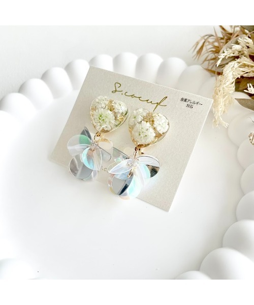 tone(トーン)の「【S.coeuf】【S.coeuf】金属アレルギー対応イヤリング ハート×スパンコール(MA)(イヤリング・レディース・シルバー/ホワイト・FREE)」の1枚目の写真