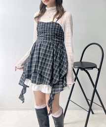 ●コットンレース イレギュラーヘムライン フリルリボンキャミワンピース