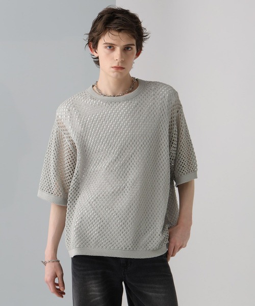 HARE（ハレ）の「オーバーメッシュニットSS(HARE)（ニット/セーター・メンズ・ブラック/グレー/イエロー・MEDIUM/SMALL）」の3枚目の写真