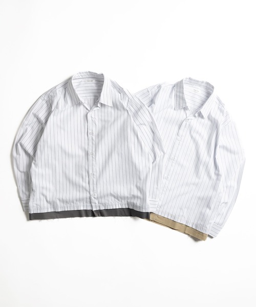 Adoon plain(アドーンプレーン)の「Long Sleeve Layered Stripe Shirt / ロングスリ―ブレイヤードストライプシャツ(シャツ/ブラウス・メンズ・ブルー/ブラック・LARGE/MEDIUM)」の4枚目の写真