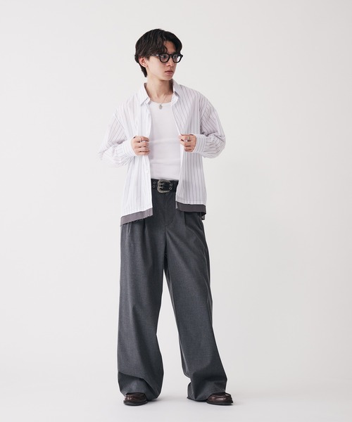 Adoon plain(アドーンプレーン)の「Long Sleeve Layered Stripe Shirt / ロングスリ―ブレイヤードストライプシャツ(シャツ/ブラウス・メンズ・ブルー/ブラック・LARGE/MEDIUM)」の15枚目の写真