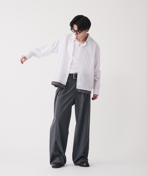 Adoon plain(アドーンプレーン)の「Long Sleeve Layered Stripe Shirt / ロングスリ―ブレイヤードストライプシャツ(シャツ/ブラウス・メンズ・ブルー/ブラック・LARGE/MEDIUM)」の16枚目の写真