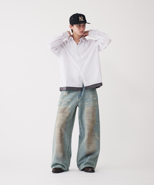 Adoon plain(アドーンプレーン)の「Long Sleeve Layered Stripe Shirt / ロングスリ―ブレイヤードストライプシャツ(シャツ/ブラウス・メンズ・ブルー/ブラック・LARGE/MEDIUM)」の8枚目の写真