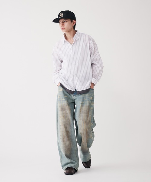 Adoon plain(アドーンプレーン)の「Long Sleeve Layered Stripe Shirt / ロングスリ―ブレイヤードストライプシャツ(シャツ/ブラウス・メンズ・ブルー/ブラック・LARGE/MEDIUM)」の9枚目の写真