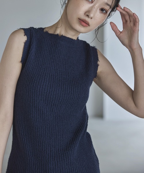 ハンドウォッシャブル】フリンジノースリニット（タンクトップ