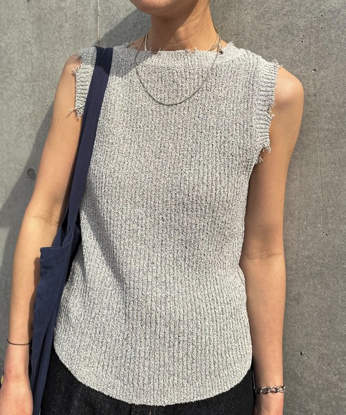 feepur（フェピュール）の「【ハンドウォッシャブル】フリンジノースリニット（タンクトップ・レディース・ブラウン/オフホワイト/ネイビー・MEDIUM）」の6枚目の写真