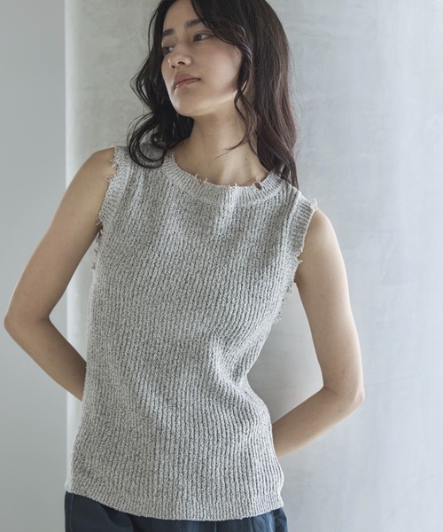 ハンドウォッシャブル】フリンジノースリニット（タンクトップ