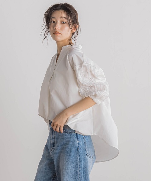 Droite lautreamont（ドロワットロートレアモン）の「袖刺繍レーススキッパー7分袖ブラウス≪手洗い可能≫（シャツ/ブラウス・レディース・ブラック/オフホワイト/ブルー・M）」の7枚目の写真