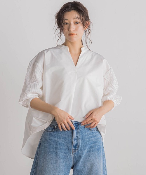 Droite lautreamont（ドロワットロートレアモン）の「袖刺繍レーススキッパー7分袖ブラウス≪手洗い可能≫（シャツ/ブラウス・レディース・ブラック/オフホワイト/ブルー・M）」の4枚目の写真