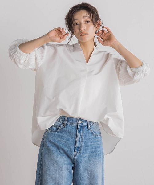 Droite lautreamont（ドロワットロートレアモン）の「袖刺繍レーススキッパー7分袖ブラウス≪手洗い可能≫（シャツ/ブラウス・レディース・ブラック/オフホワイト/ブルー・M）」の6枚目の写真