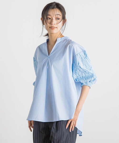 Droite lautreamont（ドロワットロートレアモン）の「袖刺繍レーススキッパー7分袖ブラウス≪手洗い可能≫（シャツ/ブラウス・レディース・ブラック/オフホワイト/ブルー・M）」の15枚目の写真