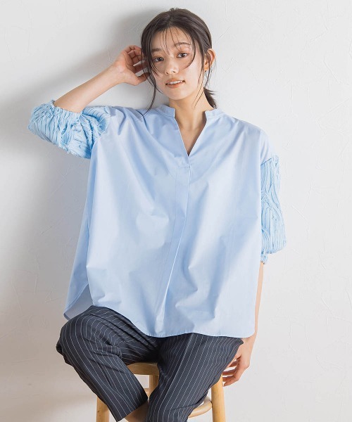 Droite lautreamont（ドロワットロートレアモン）の「袖刺繍レーススキッパー7分袖ブラウス≪手洗い可能≫（シャツ/ブラウス・レディース・ブラック/オフホワイト/ブルー・M）」の11枚目の写真