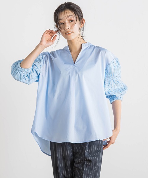 Droite lautreamont（ドロワットロートレアモン）の「袖刺繍レーススキッパー7分袖ブラウス≪手洗い可能≫（シャツ/ブラウス・レディース・ブラック/オフホワイト/ブルー・M）」の17枚目の写真