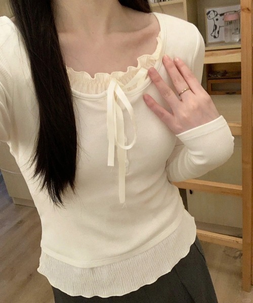 Miniministore(ミニミニストア)の「フェイクレイヤードカップ付きカットソー(Tシャツ/カットソー・レディース・ブラック/グレー/ホワイト/アイボリー/ライトブルー・FREE)」の2枚目の写真