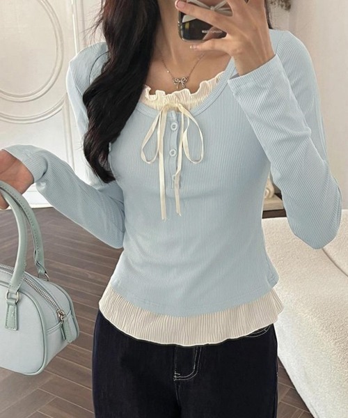 Miniministore(ミニミニストア)の「フェイクレイヤードカップ付きカットソー(Tシャツ/カットソー・レディース・ブラック/グレー/ホワイト/アイボリー/ライトブルー・FREE)」の5枚目の写真