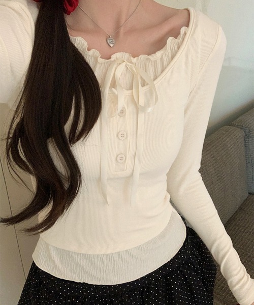 Miniministore(ミニミニストア)の「フェイクレイヤードカップ付きカットソー(Tシャツ/カットソー・レディース・ブラック/グレー/ホワイト/アイボリー/ライトブルー・FREE)」の22枚目の写真
