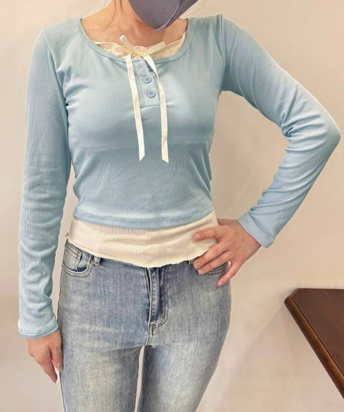 Miniministore(ミニミニストア)の「フェイクレイヤードカップ付きカットソー(Tシャツ/カットソー・レディース・ブラック/グレー/ホワイト/アイボリー/ライトブルー・FREE)」の20枚目の写真