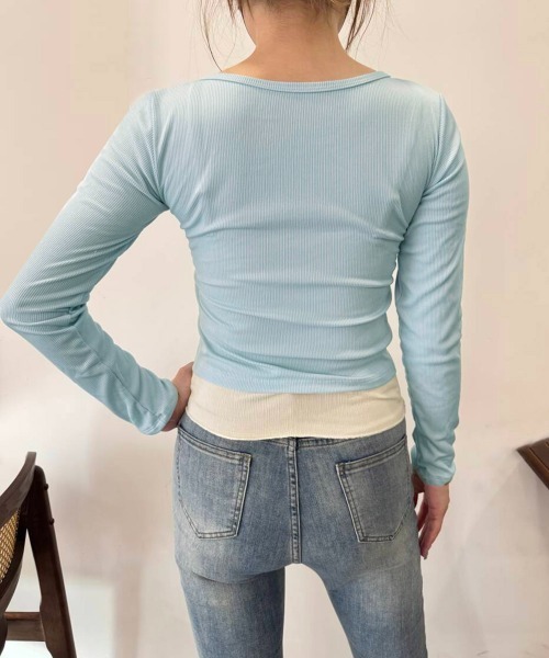 Miniministore(ミニミニストア)の「フェイクレイヤードカップ付きカットソー(Tシャツ/カットソー・レディース・ブラック/グレー/ホワイト/アイボリー/ライトブルー・FREE)」の18枚目の写真