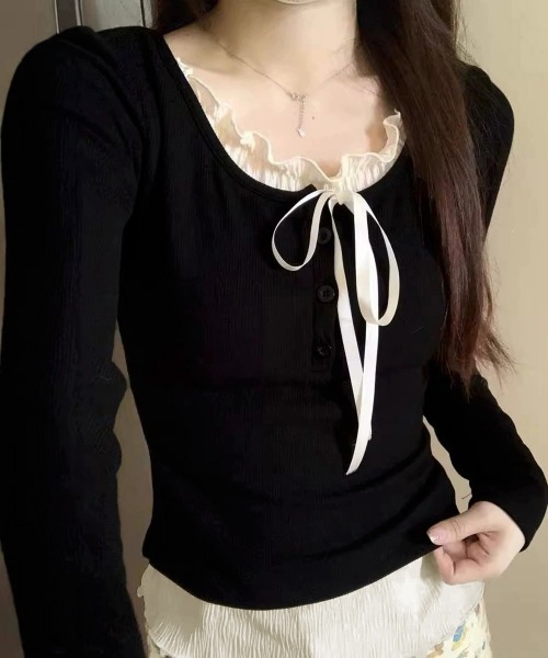 Miniministore(ミニミニストア)の「フェイクレイヤードカップ付きカットソー(Tシャツ/カットソー・レディース・ブラック/グレー/ホワイト/アイボリー/ライトブルー・FREE)」の8枚目の写真