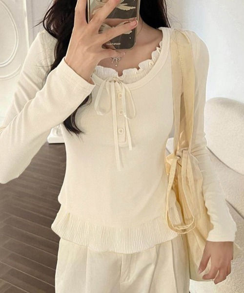 Miniministore(ミニミニストア)の「フェイクレイヤードカップ付きカットソー(Tシャツ/カットソー・レディース・ブラック/グレー/ホワイト/アイボリー/ライトブルー・FREE)」の10枚目の写真