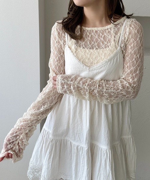 apres jour clair(アプレジュールクレア)の「【apres jour clair】シャーリングレーストップス(Tシャツ/カットソー・レディース・アイボリー/ピンクベージュ/ブラック/ブラウン系その他・X-LARGE/フリー)」の6枚目の写真