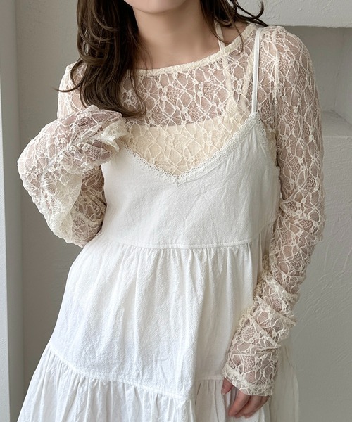 apres jour clair(アプレジュールクレア)の「【apres jour clair】シャーリングレーストップス(Tシャツ/カットソー・レディース・アイボリー/ピンクベージュ/ブラック/ブラウン系その他・X-LARGE/フリー)」の7枚目の写真