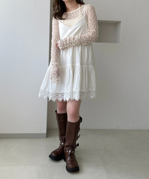 apres jour clair(アプレジュールクレア)の「【apres jour clair】シャーリングレーストップス(Tシャツ/カットソー・レディース・アイボリー/ピンクベージュ/ブラック/ブラウン系その他・X-LARGE/フリー)」の11枚目の写真