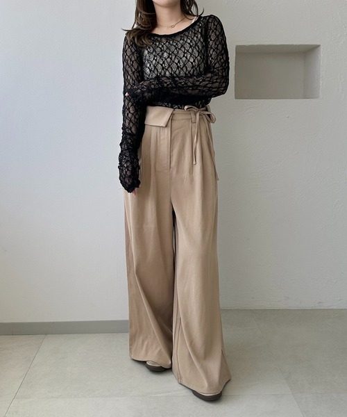 apres jour clair(アプレジュールクレア)の「【apres jour clair】シャーリングレーストップス(Tシャツ/カットソー・レディース・アイボリー/ピンクベージュ/ブラック/ブラウン系その他・X-LARGE/フリー)」の16枚目の写真