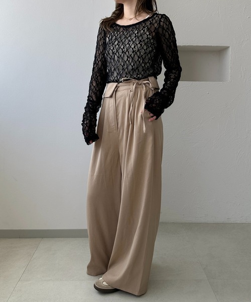 apres jour clair(アプレジュールクレア)の「【apres jour clair】シャーリングレーストップス(Tシャツ/カットソー・レディース・アイボリー/ピンクベージュ/ブラック/ブラウン系その他・X-LARGE/フリー)」の17枚目の写真