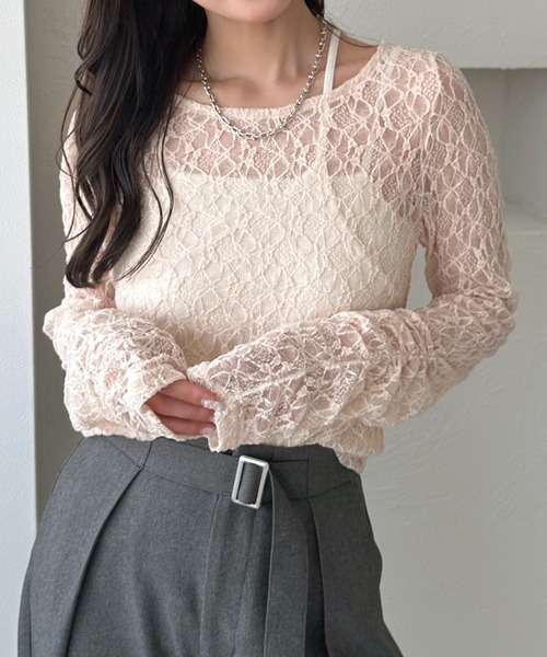 apres jour clair(アプレジュールクレア)の「【apres jour clair】シャーリングレーストップス(Tシャツ/カットソー・レディース・アイボリー/ピンクベージュ/ブラック/ブラウン系その他・X-LARGE/フリー)」の19枚目の写真