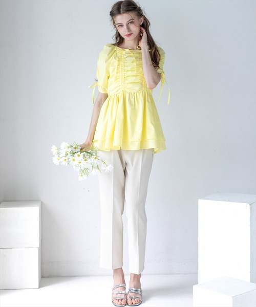 セール】ドロストリボンペプラムブラウス[バレエコア 着回し抜群