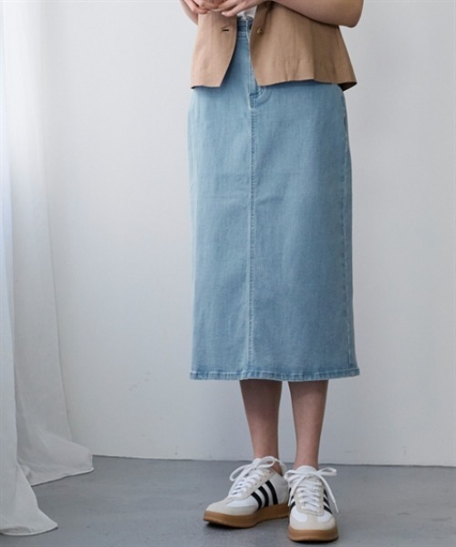 nissen(ニッセン)の「すごのびストレッチデニムスカート(ゆったりヒップ)<大きいサイズ有>(スカート・レディース・ネイビー/ブルー/ライトブルー・L/LL/3L/S/M)」の1枚目の写真