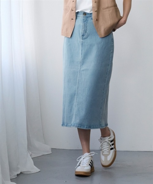 nissen(ニッセン)の「すごのびストレッチデニムスカート(ゆったりヒップ)<大きいサイズ有>(スカート・レディース・ネイビー/ブルー/ライトブルー・L/LL/3L/S/M)」の4枚目の写真